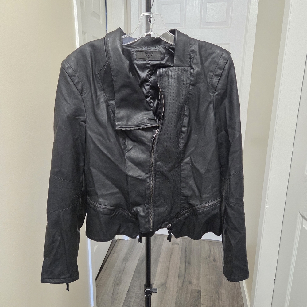 Blank NYC Black Leather Moto Jacket | Asymmetrical Zip Biker Jacket Edgy Street - Picture 2 of 7